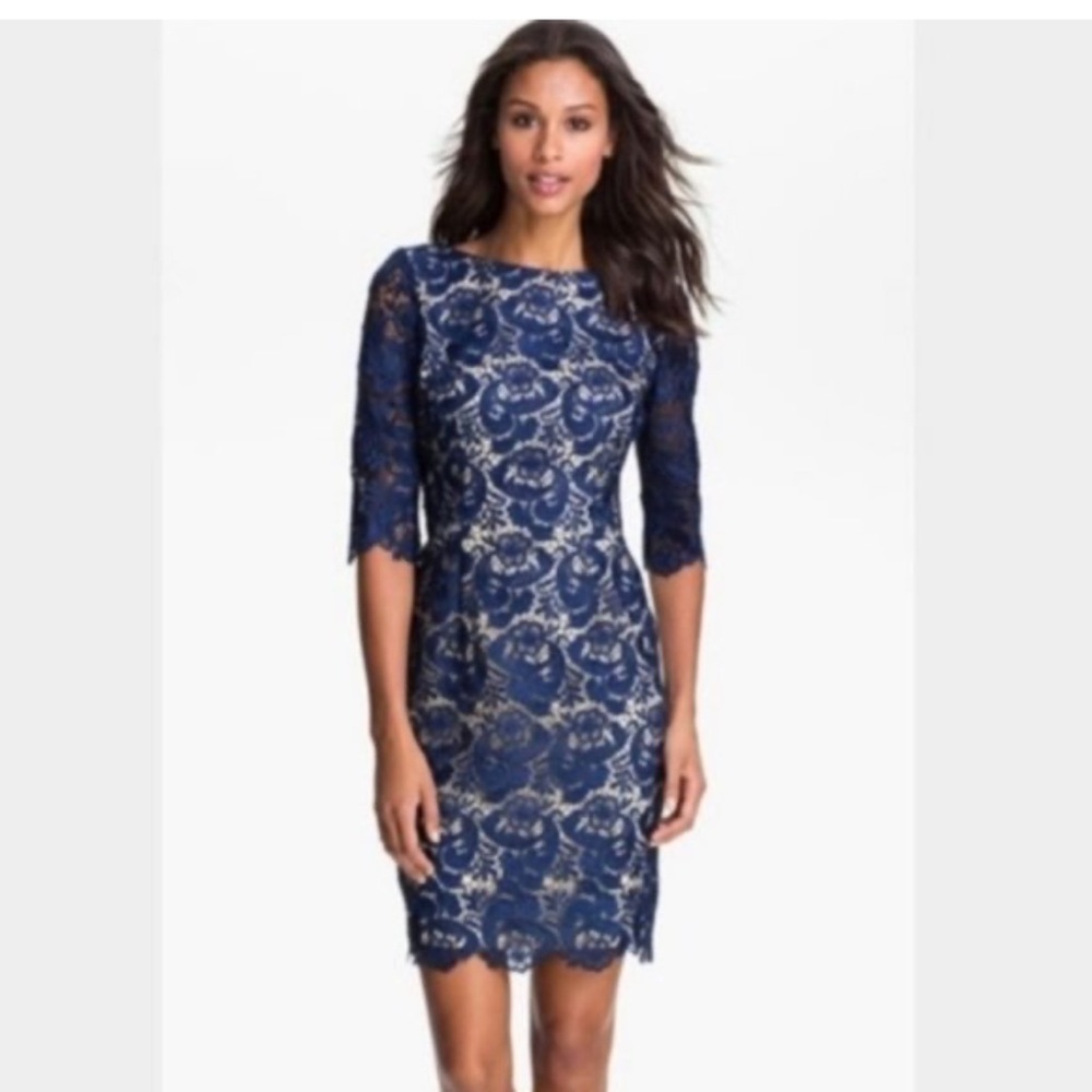 Eliza J Navy Lace Mini Dress 12P NWOT